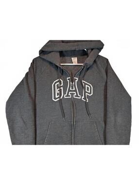 Gap Logo Full Zip Hoodie Flag Spellout Gray Fleece Sweatshirt Womens Size Large